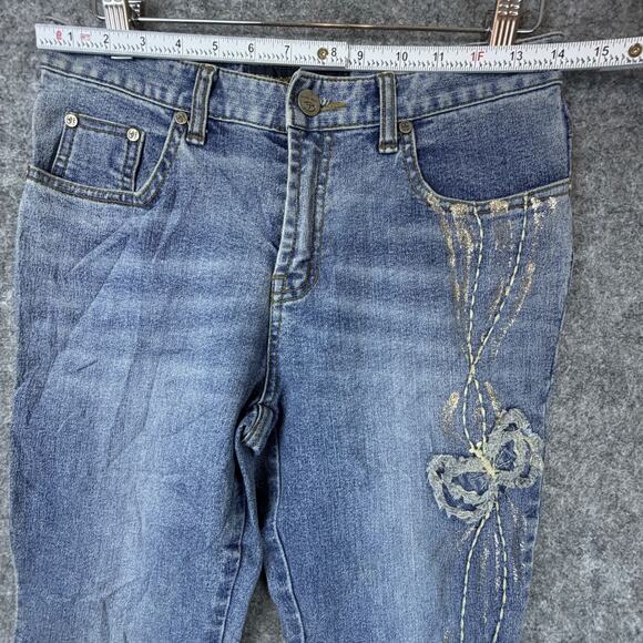 Vintage Y2K Casa Jeans Womens 28 Blue Flare Glitter Sparkle Girly Bow Butterfly - Picture 5 of 11